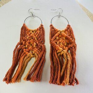Macrame Boho Fringe Earrings Handmade Cotton Fiber Art Jewelry